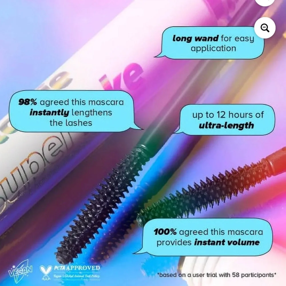 Lottie London Superfake Mascara, Ultra Lengthening Vegan, Longwear Black, 2 pack